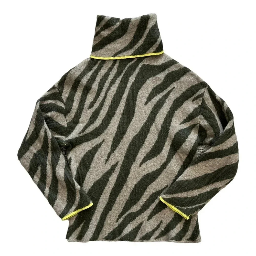 Rag & Bone Army Green Kiki Zebra Funnel Neck Sweater XS